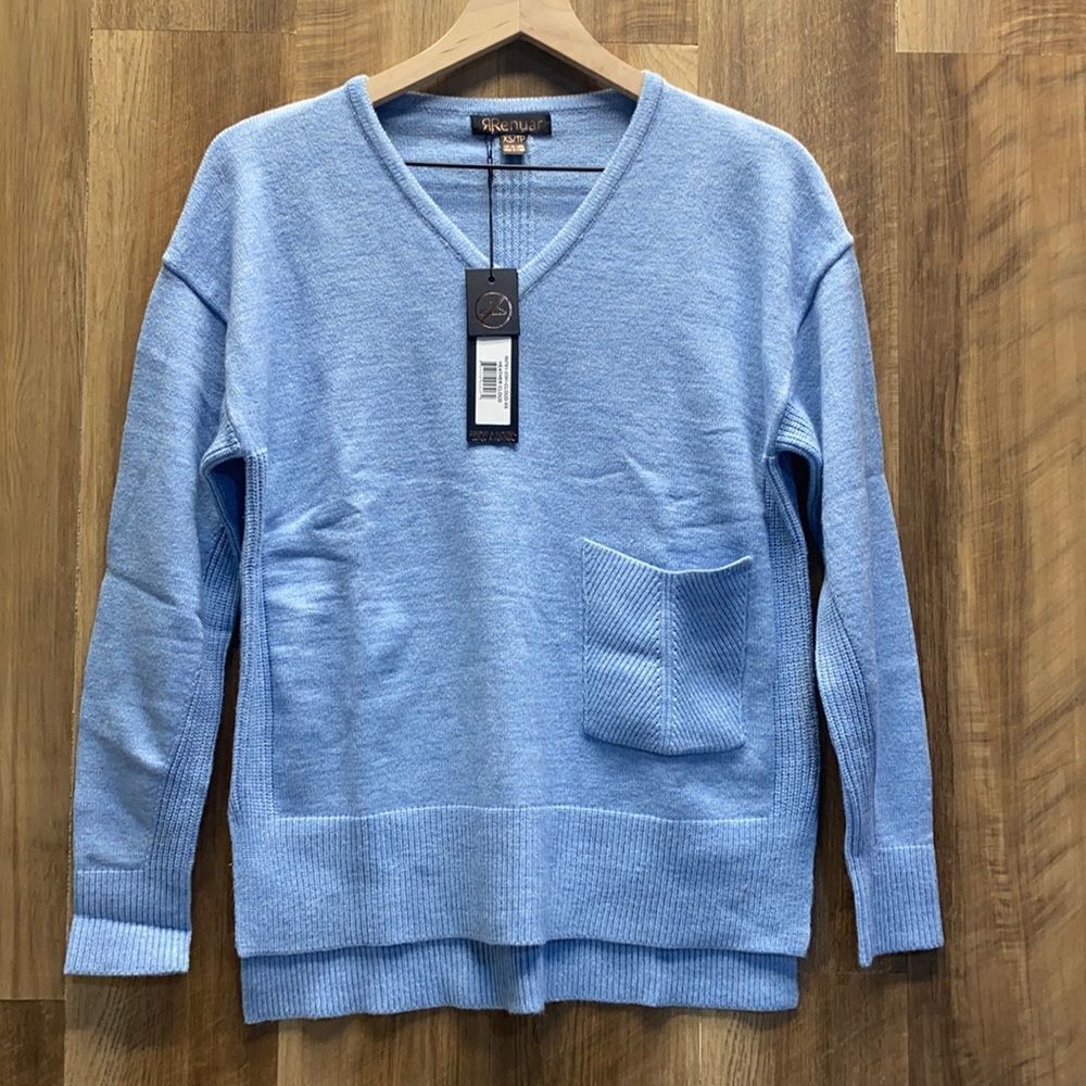 Renuar Light Blue V-Neck Sweater Petite Small Lovely Color And Fit